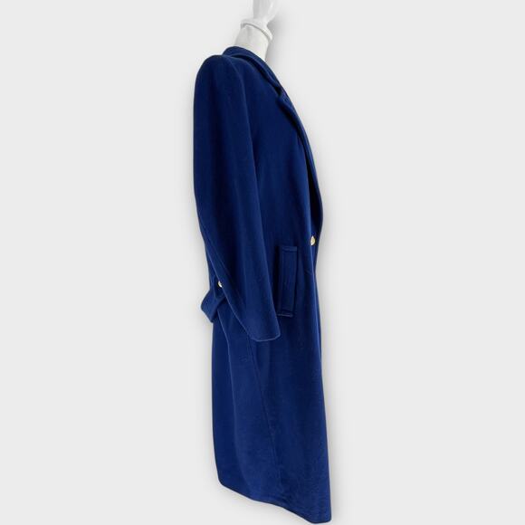 Vintage Jennifer Chase Royal Blue Long Wool Pea Trench Coat Pleated Back 14 - Picture 4 of 11